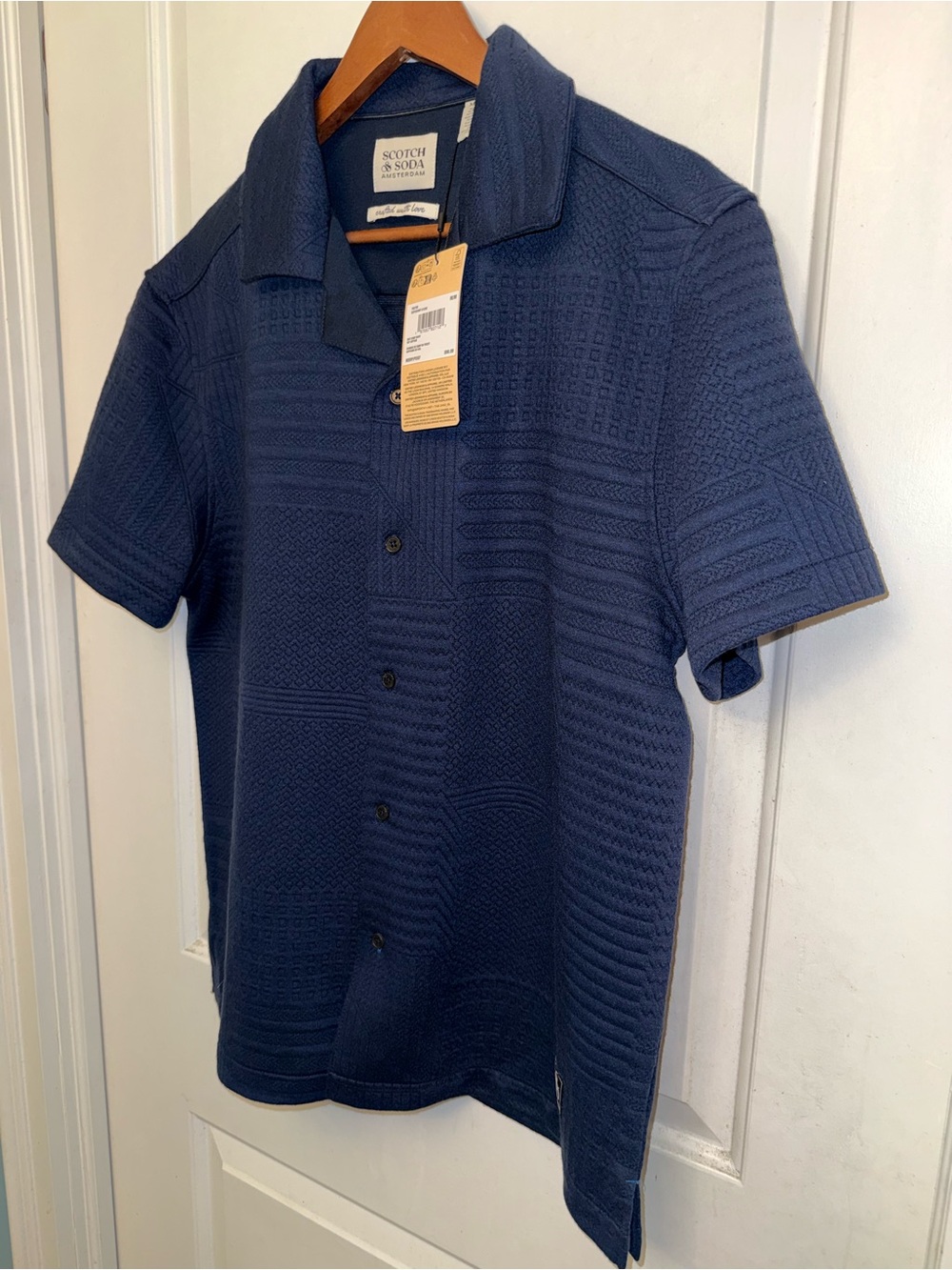 NWT Scotch & Soda Jacquard Knit Camp Shirt in “Sky Captain” Blue - Picture 5 of 8